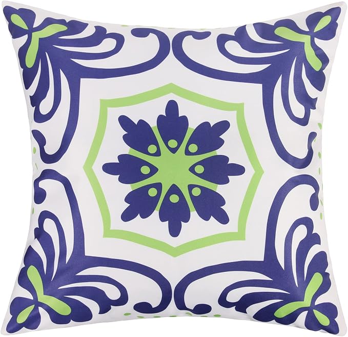 Pyonic Set of 4 Outdoor Pillow Covers 18x18 Waterproof Decorative Throw Pillow Covers Floral Printed Farmhouse Boho Pillowcase for Patio Funiture Garden Navy Blue