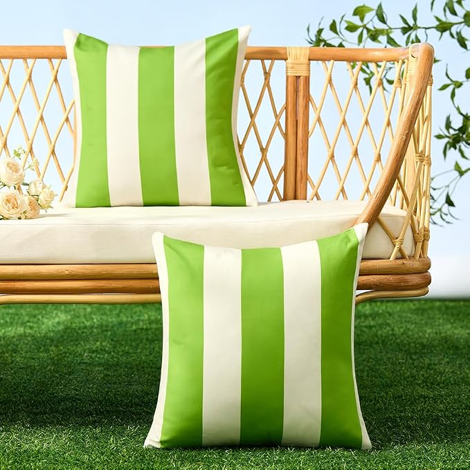 Allorry Outdoor Pillow Covers 16x16 Sage Green Striped Outdoor Decor 007E16 | Striped Pillow Covers|for Spring Summer Outdoor Waterproof Garden Patio Furniture Sofa Bed Home Decor