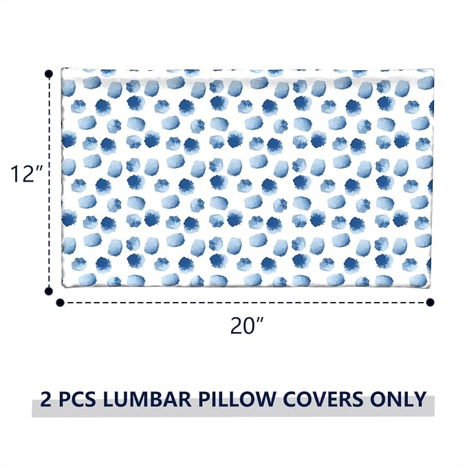 Outdoor Lumbar Pillow Covers 12”x20”, Rectangle Throw Pillow Covers for Patio Furniture, Decorative Lumbar Cushion Case for Garden Balcony Couch Office Chair, Pack of 2, Brush Blue