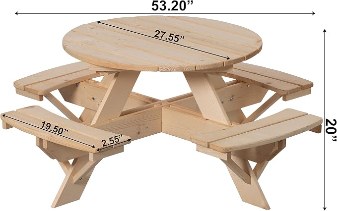 Gardenised Wooden Kids Round Picnic Table Bench, Outdoor Children's Backyard Table, Crafting, Dining, and Playtime Patio Table