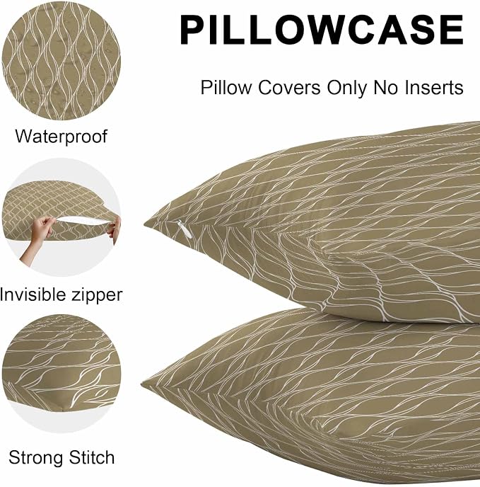 Brown Stripes Outdoor Pillow Covers 26x26 Inch Throw Pillow Covers Set of 2 Waterproof Decorative Pillow Cases Simple Geometric Modern Monochrome Cushion Covers for Patio Furniture Garden Couch Sofa