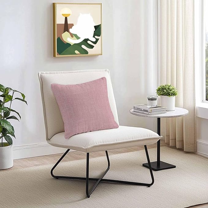 Vandarllin Outdoor Throw Pillows Covers 16x16 inch Set of 2 Waterproof Pink Linen Decorative Zippered Cushion Covers for Patio Furniture, Farmhouse Pure Color Lumbar Pillowcases