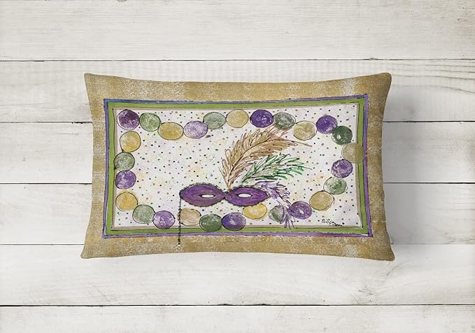 Caroline's Treasures 8059PW1216 Mardi Gras Beads Canvas Fabric Decorative Pillow Machine Washable, Indoor Outdoor Decorative Pillow for Couch, Bed or Patio, 12HX16W