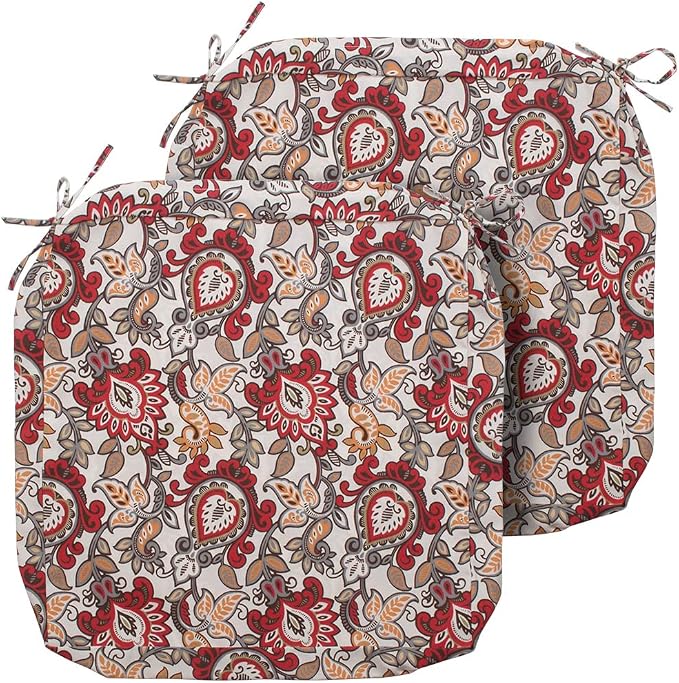 Magpie Fabrics Indoor Outdoor Cushion Cover Replacement 2 Pack, NO Insert! Water Repellent Slipcover with Ties Decor for Patio Garden Chair Seat Sofa Bench Wicker(Floral Red Orange, 20x18x4 Inch)