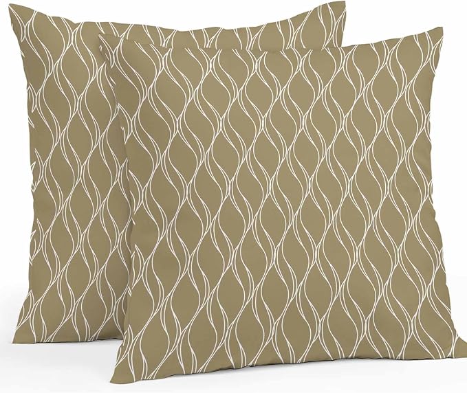 Brown Stripes Outdoor Pillow Covers 24x24 Inch Throw Pillow Covers Set of 2 Waterproof Decorative Pillow Cases Simple Geometric Modern Monochrome Cushion Covers for Patio Furniture Garden Couch Sofa