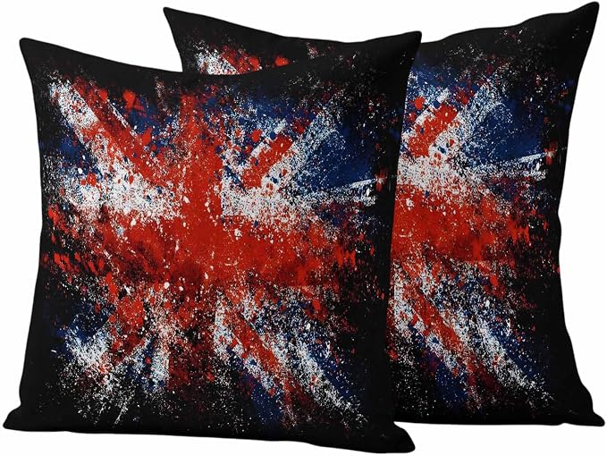 4th of July Outdoor Throw Pillows Covers 16x16 inch Set of 2 Waterproof British Flag Decorative Zippered Cushion Covers for Patio Furniture, Retro National Flag Independence Day Lumbar Pillowcases