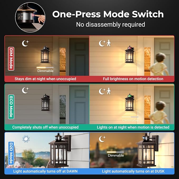 Outside Lights for House with Motion Sensor, ORB Exterior Lighting Fixtures, Dusk to Dawn Outdoor Wall Lights Lantern, Outside Light Fixture Sconce for Patio, Garage, Waterproof Anti-Rust