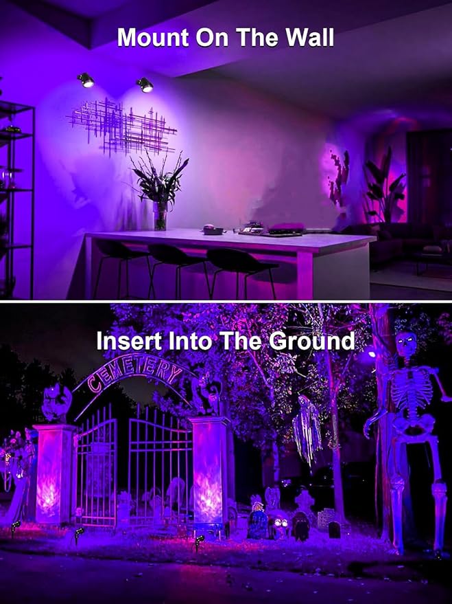 ZUCKEO Blacklight Spotlight Outdoor 15W Halloween Black Light Spot Light with US Plug, IP66 Landscape Black Lights Fixtures for Glow Party Fluorescent Yard Garden House Decorating(6Pack)