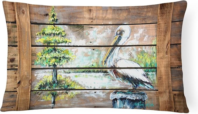 Caroline's Treasures MW1215PW1216 Summer by The Lake White Pelican Canvas Fabric Decorative Pillow Machine Washable, Indoor Outdoor Decorative Pillow for Couch, Bed or Patio, 12HX16W