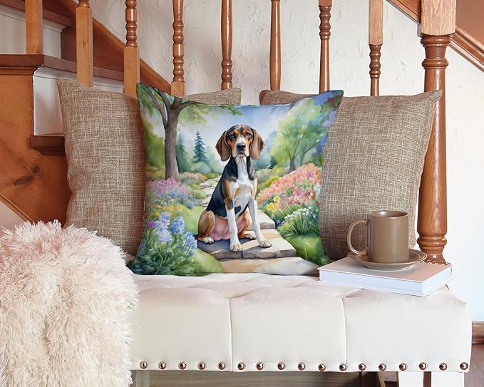 Caroline's Treasures American English Coonhound Spring Garden Throw Pillow Machine Washable, Indoor Outdoor Decorative Pillow for Couch, Bed or Patio, 14Hx14W