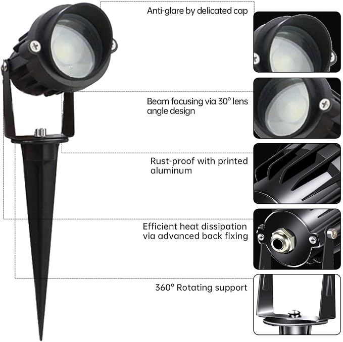 LAVAED 10W LED Landscape Lights 12V Outdoor Spotlight with Connectors Low Voltage Landscape Lighting Warm White Waterproof Yard Uplight(6 Pack)