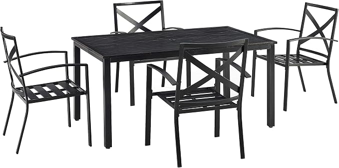Crosley Furniture Kaplan 5-Piece Outdoor Dining Set for 4, Patio Table and Chairs for Backyard, Deck, Oiled Bronze with Oatmeal Cushions