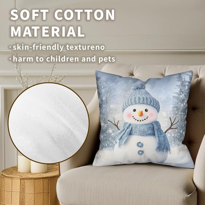 Blue Snowman Throw Pillow Covers Winter Pillow Covers 18x18 Snowflakes Pillow Case Double Sided Printing Cushion Case for Home Decor Couch Sofa Set of 2