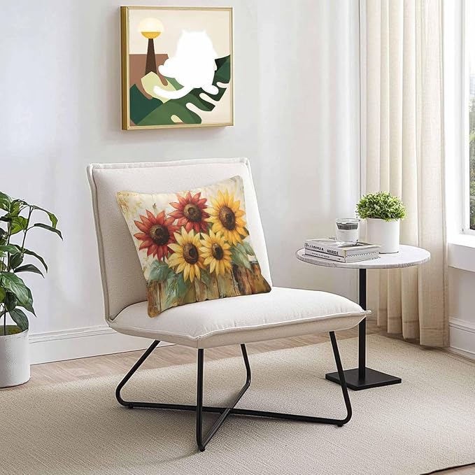 Retro Farmhouse Red Yellow Sunflower Outdoor Pillow Covers 16x16in Pack of 2 Waterproof Pillowcase Vintage Rustic Wood Floral Decorative Throw Cushion Case for Patio Couch Sofa