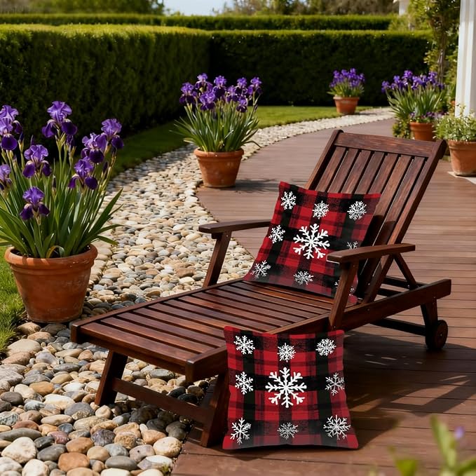 20x20 Inch Outdoor Pillow Covers Set of 2 Waterproof Throw Pillow Covers Decorative Couch Cushion Covers Buffalo Plaid Snow Square Pillowcases Protectors for Patio Garden Sofa