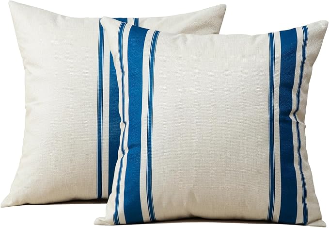 OTOSTAR Pack of 2 Outdoor Throw Pillow Covers 18x18 Inch Waterproof Decorative Pillow Covers Square Geometry Pillowcase Cushions Garden Pillows Shell for Couch Patio Furniture Tent Balcony (Navy Blue)