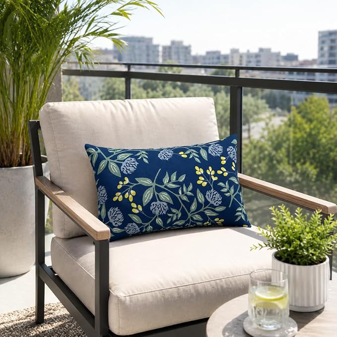 Outdoor Lumbar Pillows 12"x20" Waterproof Patio Pillows with Inserts | Set of 2 Fade Resistant Outdoor Waterproof Lumbar Pillow Decorative Garden Lumbar Cushions for Home Patio Terrace Sofa