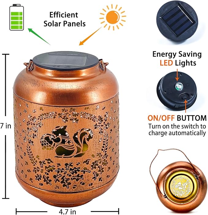 Squirrel Solar Lanterns Outdoor Waterproof Hanging Solar Lights Squirrel Gifts for Women Men Metal Decorative LED Lanterns for Yard,Patio,Lawn,Tabletop,Pathway,Landscape,Garden Decor