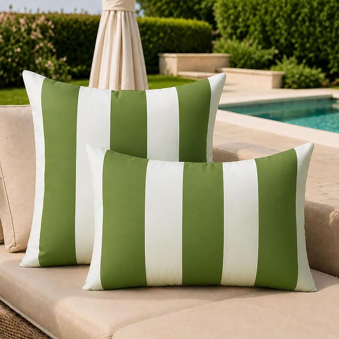 Allorry Lumbar Pillow Cover 12x20 Olive Green Striped Decoration Throw Pillow Covers for Spring Summer Outdoor Waterproof Garden Patio Furniture Sofa Bed Home Decor JB016-B12