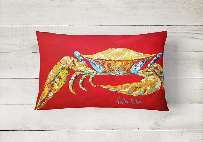 Caroline's Treasures MW1116PW1216 Crab Blue on Red, Sr Canvas Fabric Decorative Pillow Machine Washable, Indoor Outdoor Decorative Pillow for Couch, Bed or Patio, 12HX16W