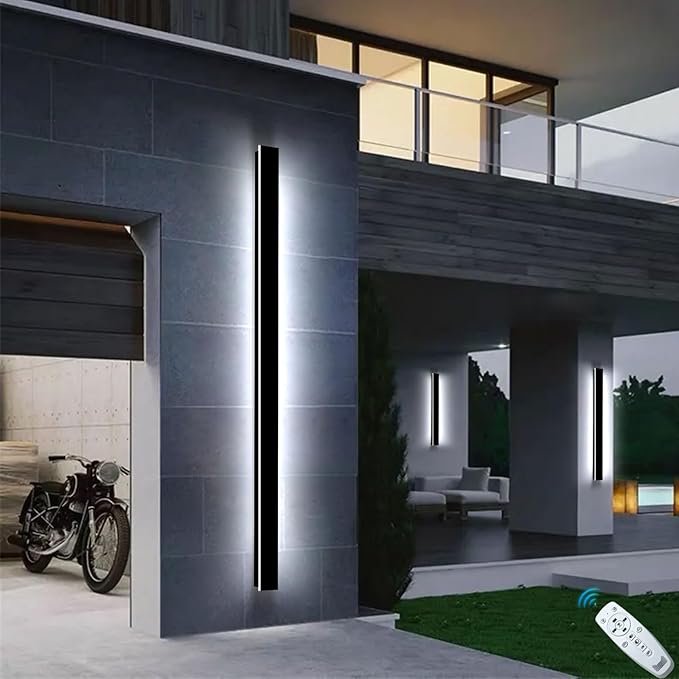 59inch Modern Outdoor Lights, 3CCT Dimmable Black Outdoor Wall Sconce IP65 Waterproof Long Exterior Wall Lights for House Garage(1 Pack)