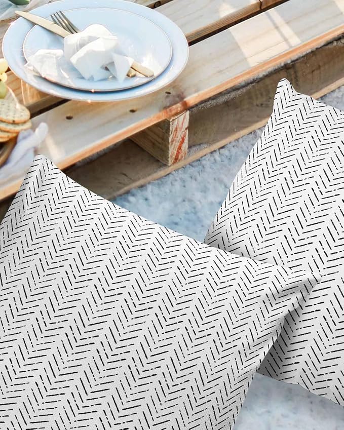 Black White Striped Outdoor Pillow Covers Waterproof,All Weather Cushion Case Set of 2 Decorative Pillowcases for Sofa Couch Bed Decor Patio Furniture 16"x16" Contemporary Minimalist Geometric