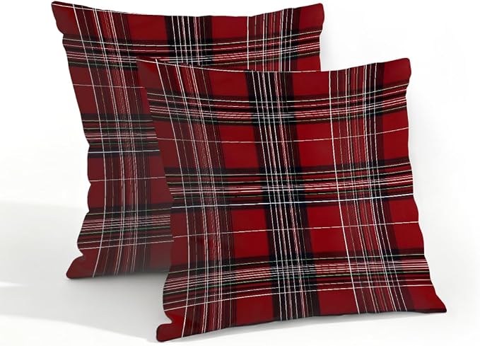 18x18 Inch Outdoor Pillow Covers Set of 2 Waterproof Throw Pillow Covers Decorative Couch Cushion Covers Buffalo Checkered Red Square Pillowcases Protectors for Patio Garden Sofa