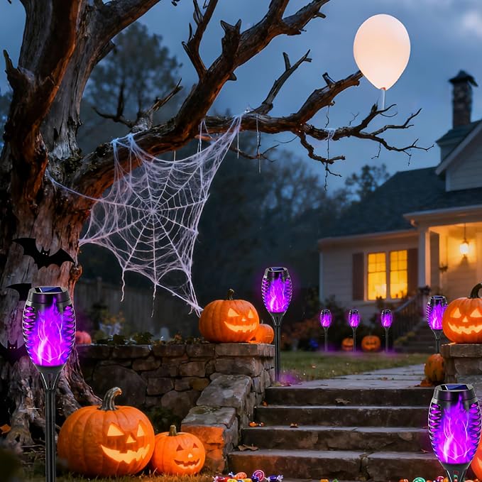 Swingers Solar Lights Outdoor, Halloween Solar Torch Lights | With Flickering Flame, Waterproof Outdoor Garden Lights for Outside Patio Pathway Yard Decorations