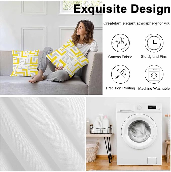 Vandarllin Outdoor Throw Pillows Covers 20x20 inch Set of 2 Waterproof Yellow Geometric Stripes Decorative Zippered Cushion Covers for Patio Furniture, Modern Abstract Lines Lumbar Pillowcases