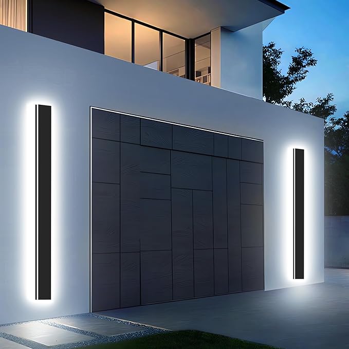 Modern Outdoor Wall Light 1pack 59in, 4.33in Width, Dimmable LED | 3000LM for Garage Front Door Porch, IP65 Waterproof Outdoor Sconce, Cover All Jbox, 3000K-6000K Adjustable, Matte Black