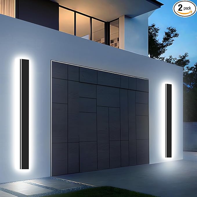 Modern Outdoor Wall Light 2pack 47in, 4.33in Width, Dimmable LED | 4800LM for Garage Front Door Porch, IP65 Waterproof Outdoor Sconce, Cover All Jbox, 3000K-6000K Adjustable, Matte Black