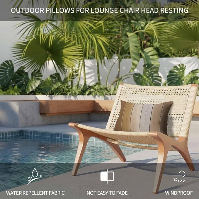 Brown Ombre Outdoor Pillows for Chaise Lounge Chair Beach Headrest Pillow Set of 2 Waterproof Lumbar Pillows with Insert&Strap Vintage Country Wooden Recliner Neck Pillow for Patio Pool 12"x20"