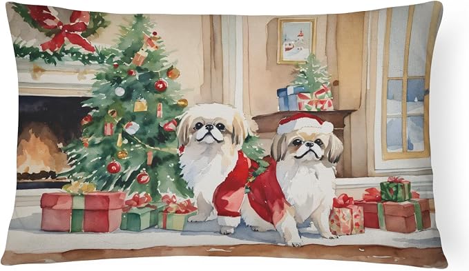 Caroline's Treasures DAC2721PW1216 Pekingese Cozy Christmas Throw Pillow Machine Washable, Indoor Outdoor Decorative Pillow for Couch, Bed or Patio, 12HX16W