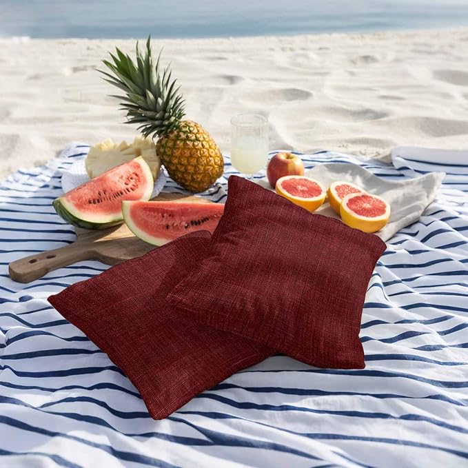 Outdoor Waterproof Throw Pillow Covers Set of 2 Wine Red Linen Pillowcases 24x24 Inches Farmhouse Pure Color Decorative Pillows Cushion Case Patio Pillows for Couch Bed Chair Garden