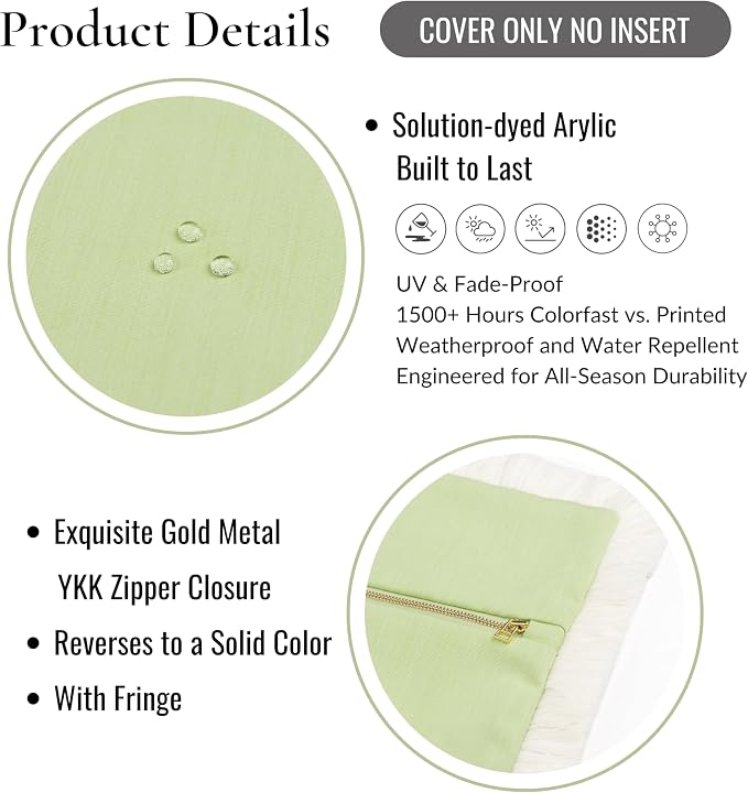Hofdeco Premium Coastal Hampton Outdoor Performance Lumbar Pillow Cover Only, 12"x20" Water Repellent, UV and Fade Resistant for Backyard, Couch, Poolside, Grass Green Woven Solid