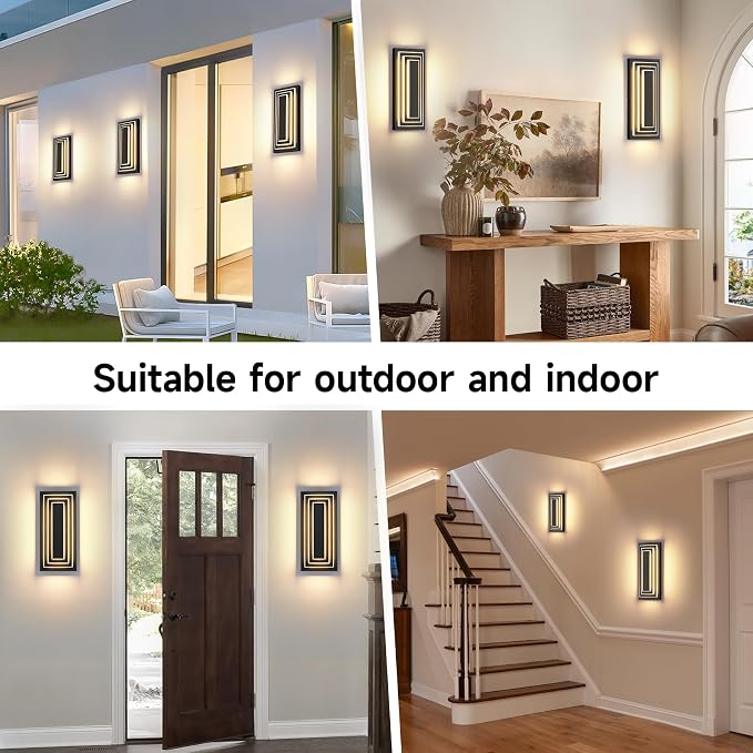 Outdoor Wall Lights,Large Exterior Lighting Fixtures 15.7 in,24 W | 3-Tier Black Modern Wall Sconce,LED Front Porch Lights, Waterproof,3000K Warm White,Metal,Acrylic,1 Pack