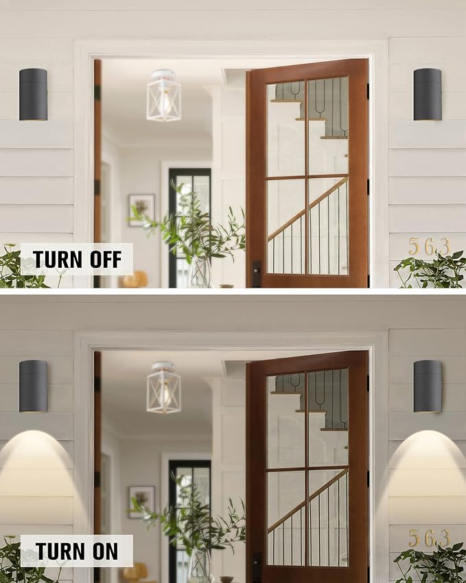 Ken & Ricky Modern Outdoor Wall Sconce Lights,Cylinder，Black ，4 Pack | No Glare Aluminum Exterior Lighting Fixtures,Downward Outside Wall Light,E26,For House Front Porch Garage Patio Entryway
