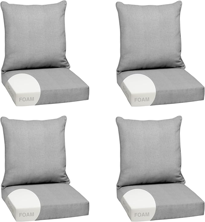 Arden Outdoor Deep Seat Cushion Set, Foam, 4-Pack, 24x24, Woven Texture | Olefin Fabric, Sofa, Couch, Conversation Set, Premium High-Density Foam, Never Flattens, Mold and Mildew Resistant