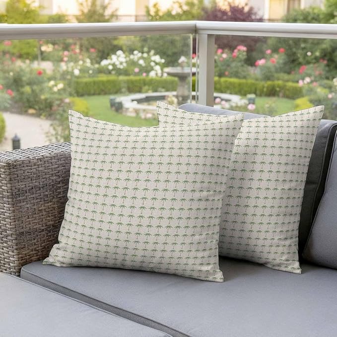 Palm Trees Outdoor Pillow Covers 16"x16" Set of 2, Summer Country Nautical Coastal Beach Ocean Green Tree Waterproof Throw Pillow Covers for Patio Furniture, Decorative Cushion Covers for Porch