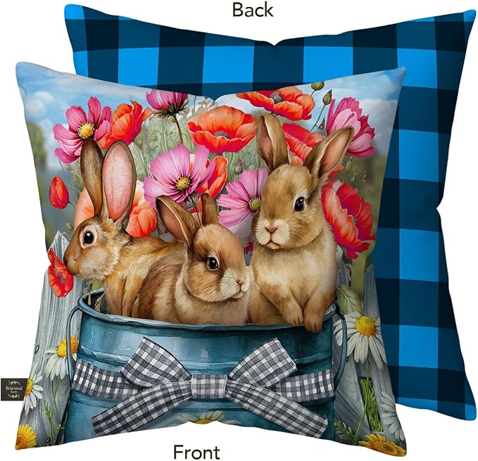Briarwood Lane Spring Indoor/Outdoor Pillow 17x17 Bucket of Bunnies for Spring Pillow