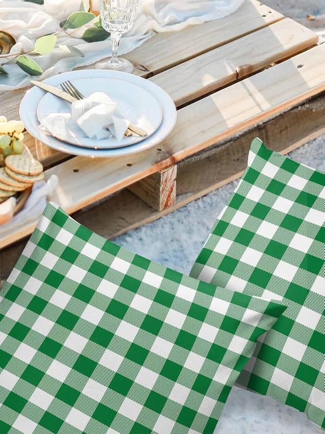 Outdoor Waterproof Throw Pillow Covers Set of 2 Green Buffalo Check Plaid Pillowcases 16x16 Inches Farmhouse Style Patio Decorative Pillows Cushion Case Patio Pillows for Couch Bed Chair Garden