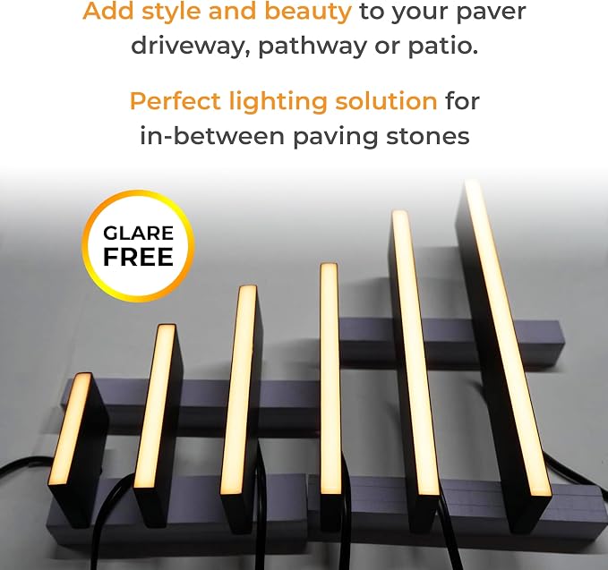 LUMENGY Paver Light Slim 0.5x14 Inch(0.55x13.77) 2700K Warm White, Glare-Free Linear Lighting for Driveways, Walkways and Paver Borders, 12V Hardwired, IP67 Waterproof, Drive-Over Rated