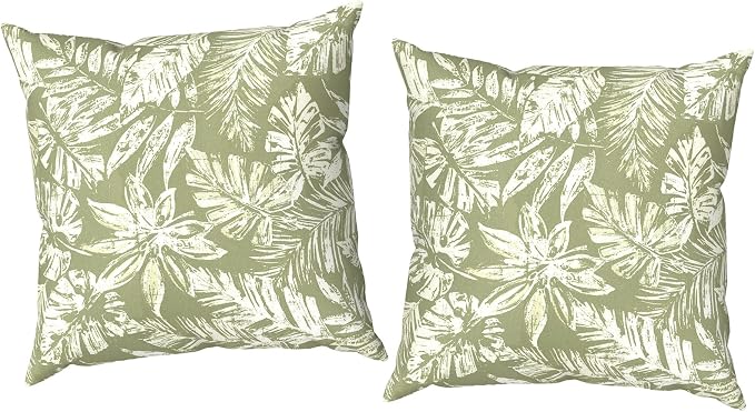 Outdoor Throw Pillow Covers 18x18 Inch, Decorative Pillow Covers for Patio Furniture, Tropical Leaf Green Modern Cushion Cases for Garden Couch Home Sofa, Pack of 2