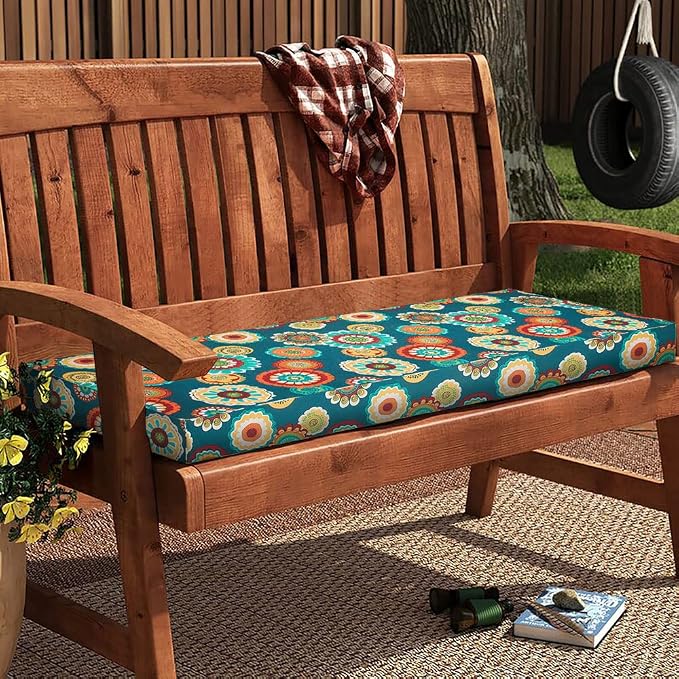 Magpie Fabrics Patio Bench Cushion Cover 48x18x3 Inch, NO Insert! Water Resistant Outdoor Loveseat Replacement Cover with Zipper (Floral Green)
