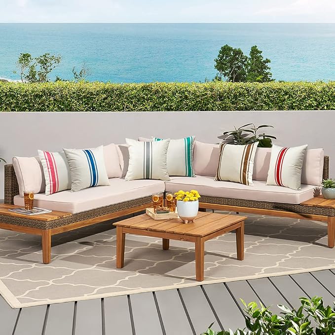 OTOSTAR Pack of 2 Outdoor Waterproof Decorative Pillow Covers 20x20 Inch Linen Geometry Pillowcases Cushion Case Garden Throw Pillow Covers Pillows Shell for Patio Furniture Couch Tent Balcony (Grey)