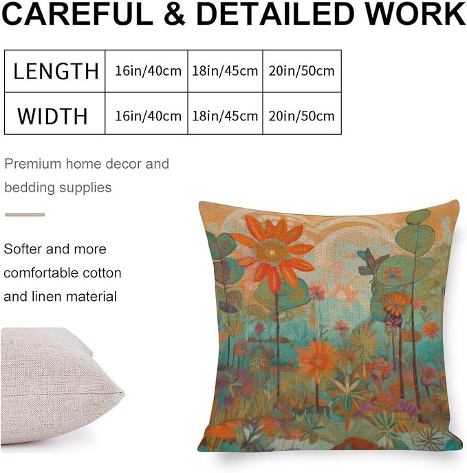 Pillowcover Oil Painting Colorful Garden Flowers Cushion Pillow Cover 20"x20" Farmhouse Flower Linen Cushion Case Outdoor Home Decoration Pillow Case Farmhouse Rustic Cushion Case for Sofa Couch