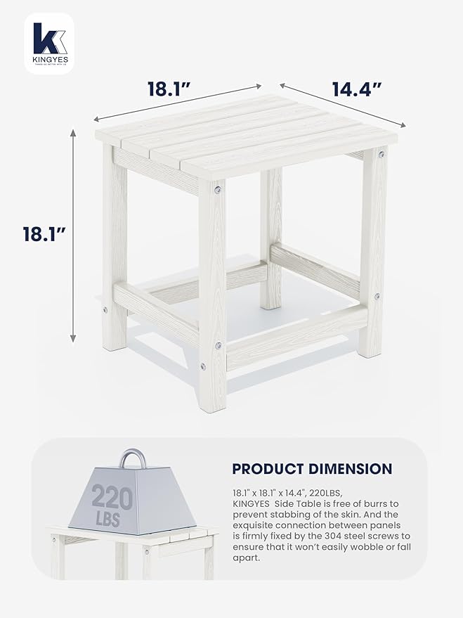 KINGYES Adirondack Outdoor Side Tables Set of 2, White