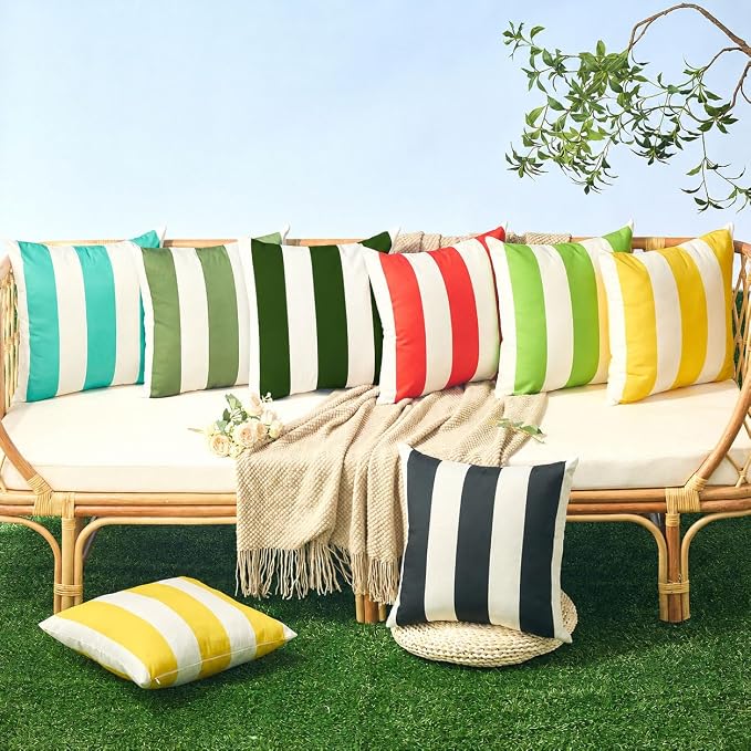 Allorry Outdoor Pillow Covers 16x16 Dark Green Striped Outdoor Decor 007M16 | Striped Pillow Covers|for Spring Summer Outdoor Waterproof Garden Patio Furniture Sofa Bed Home Decor