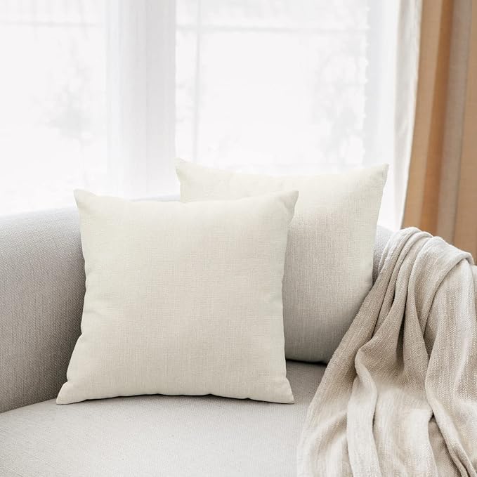 All Smiles Cream Throw Pillow Covers 16x16 Set of 2 Ivory White Decorative Farmhouse Décor Cushion Cases Home Neutral Decorations Indoor Outdoor for Bed Sofa Couch Patio Bedroom