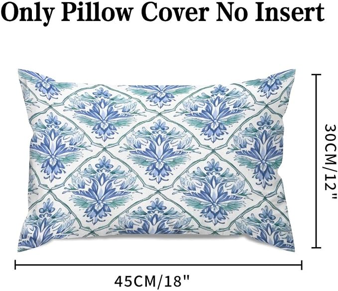 Set of 2 Blue and Green Floral Pattern Pillow Cases 12x18in Cushion Covers Farmhouse Pillows Covers for Couch Living Room Office Soft Rectangle Accent Pillowcase for Kids
